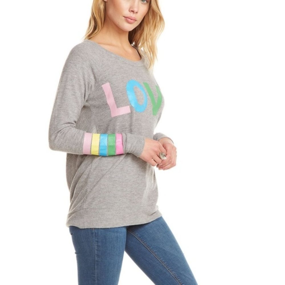 New Chaser Rainbow Stripe Love Knit Pullover Sweatshirt - Picture 3 of 10